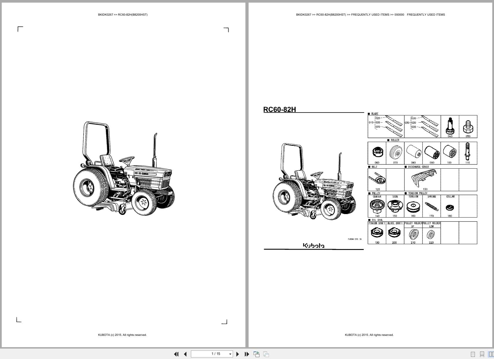 Kubota Tractor B8200HST Mower RC60 82H Australia Parts Catalog (1)