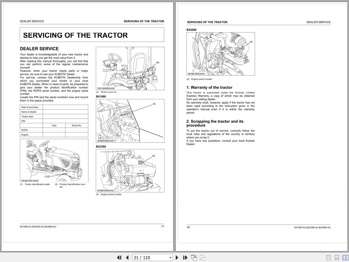 Kubota Tractor BX1880 AU BX2380 AU BX2680 AU Operators Manual K2C74 7131 2 (2)
