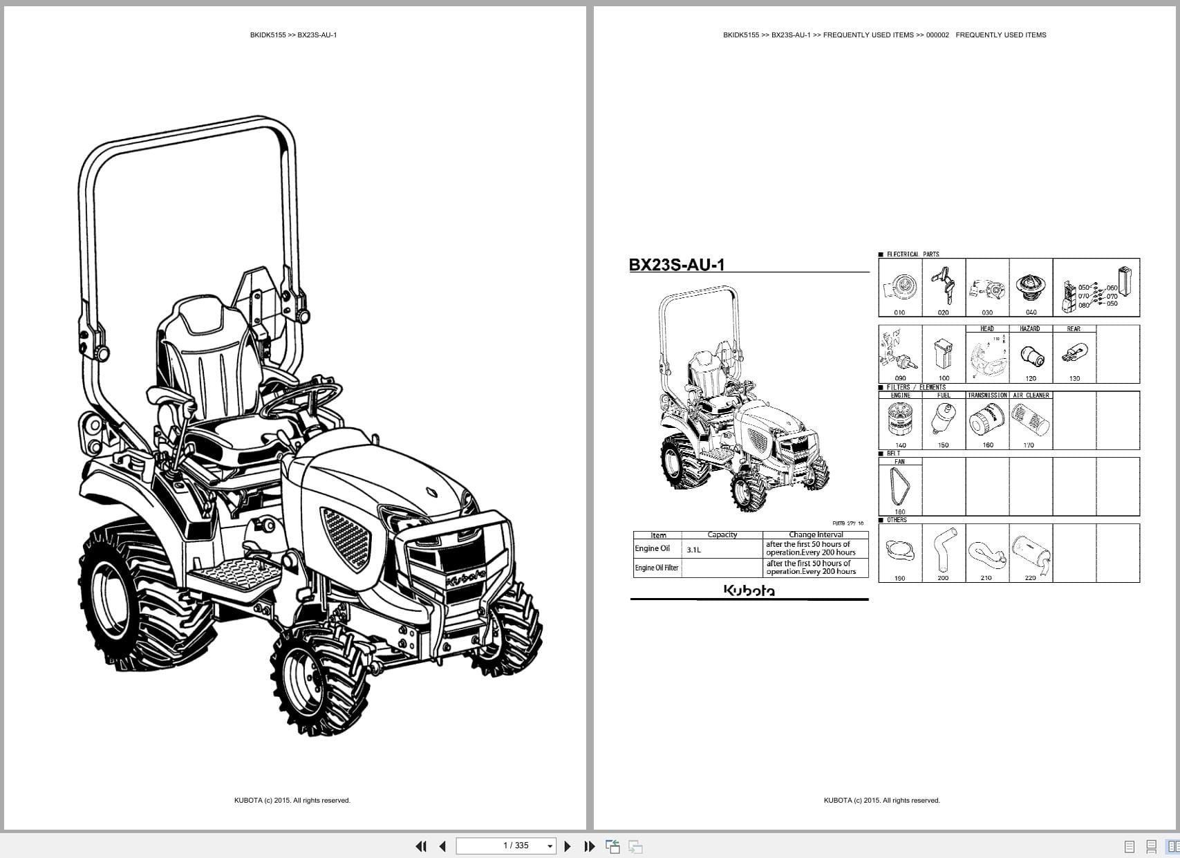 Kubota Tractor BX23S AU 1 Australia Parts Catalog (1)