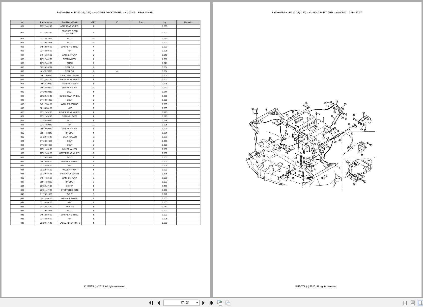 Kubota Tractor L275 Mower RC60 27 Australia Parts Catalog (2)