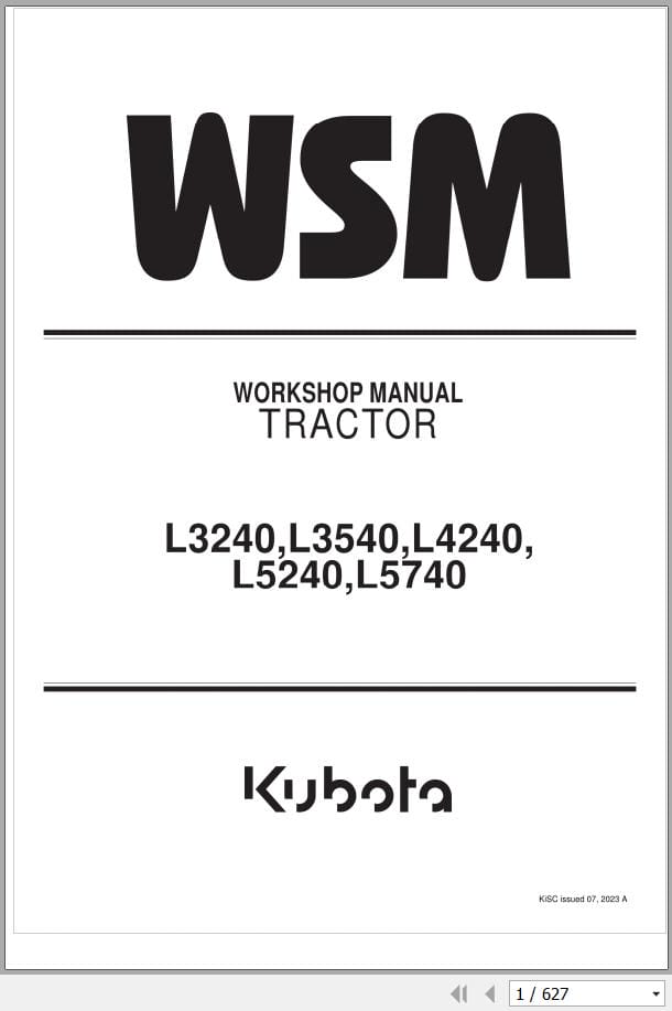 Kubota Tractor L3240 to L5740 Workshop Manual 9Y111 01092 (1)