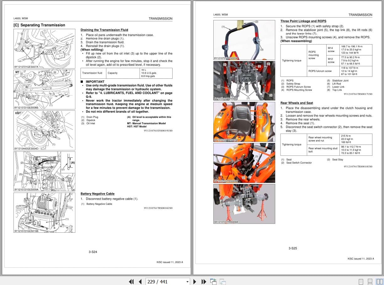 Kubota Tractor L4600 Workshop Manual 9Y111 07612 (2)