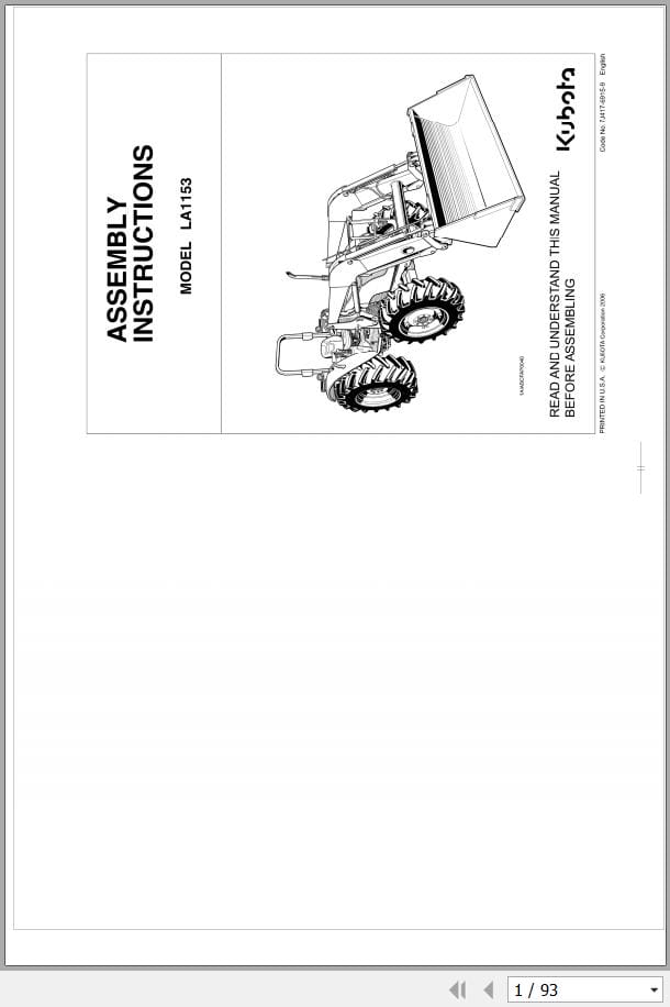 Kubota Tractor LA1153 Assembly Instructions 7J417 6915 9 (1)