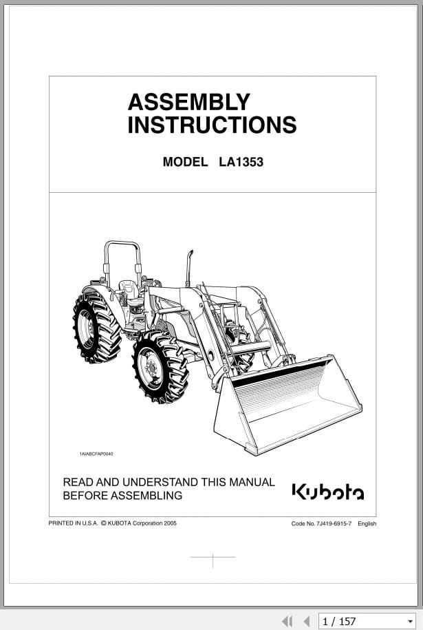 Kubota Tractor LA1353 Assembly Instructions 7J419 6915 7 (1)