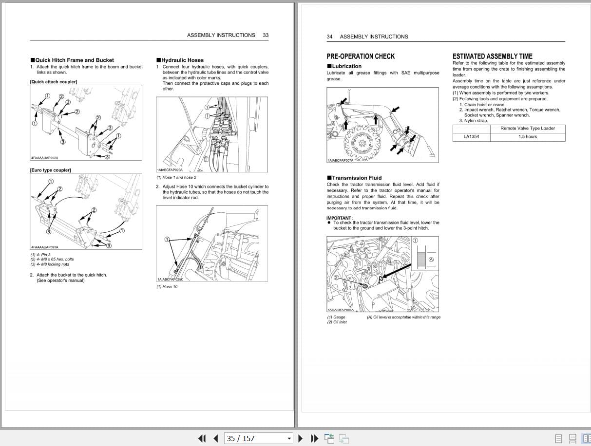 Kubota Tractor LA1353 Assembly Instructions 7J419 6915 7 (2)