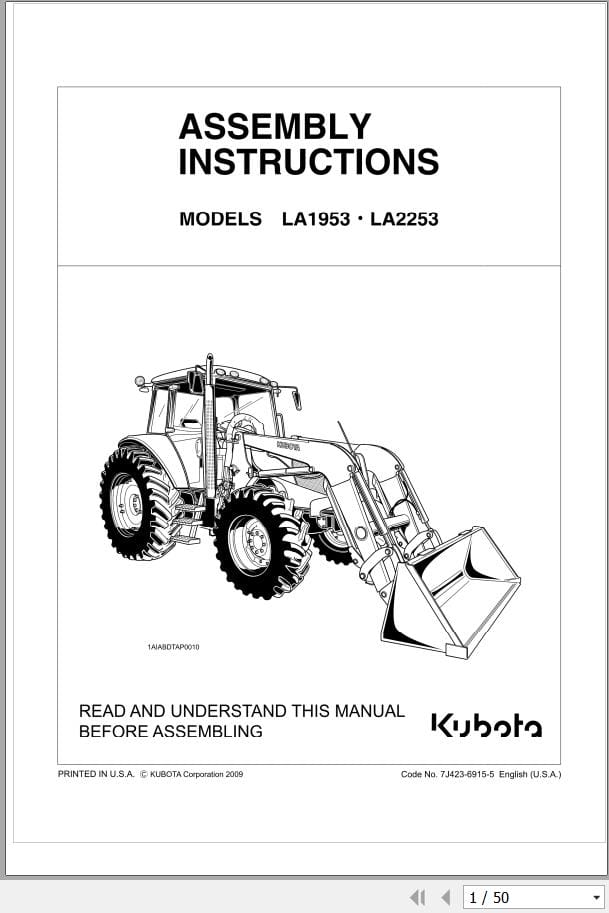 Kubota Tractor LA1953 LA2253 Assembly Instructions 7J423 6915 5 (1)