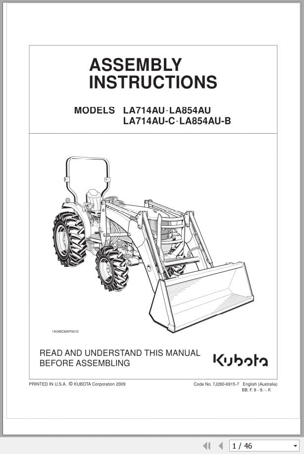 Kubota Tractor LA714AU LA854AU LA714AU C LA854AU B Assembly Instructions 7J280 6915 7 (1)