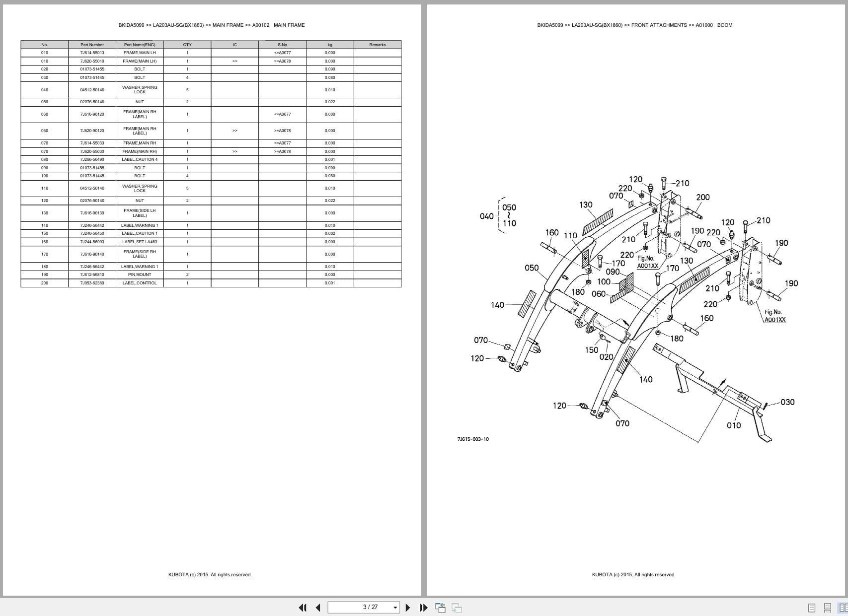 Kubota Tractor Loader LA203AU SG (BX1860) Australia Parts Catalog (2)