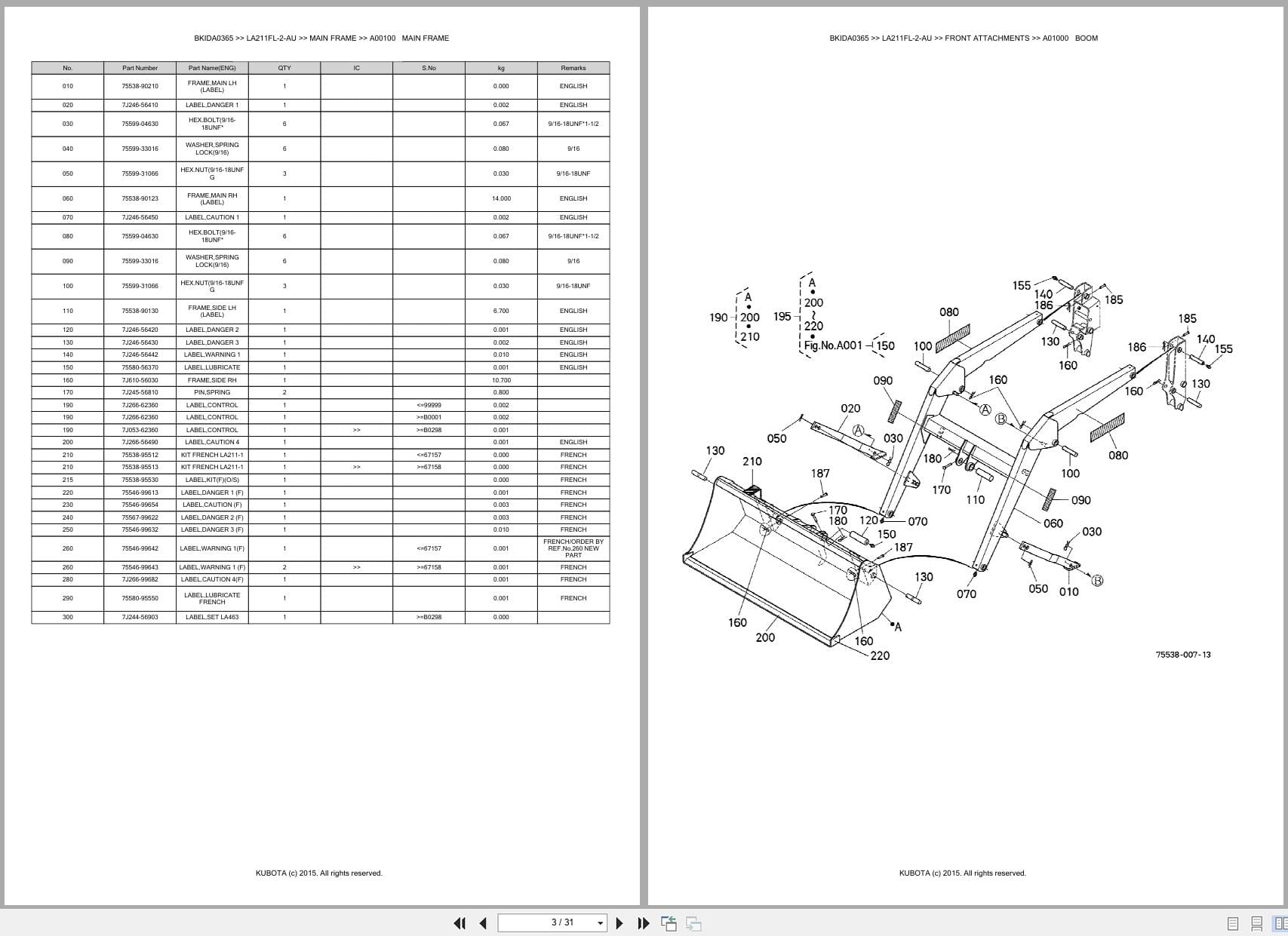 Kubota Tractor Loader LA211FL 2 AU Australia Parts Catalog (2)