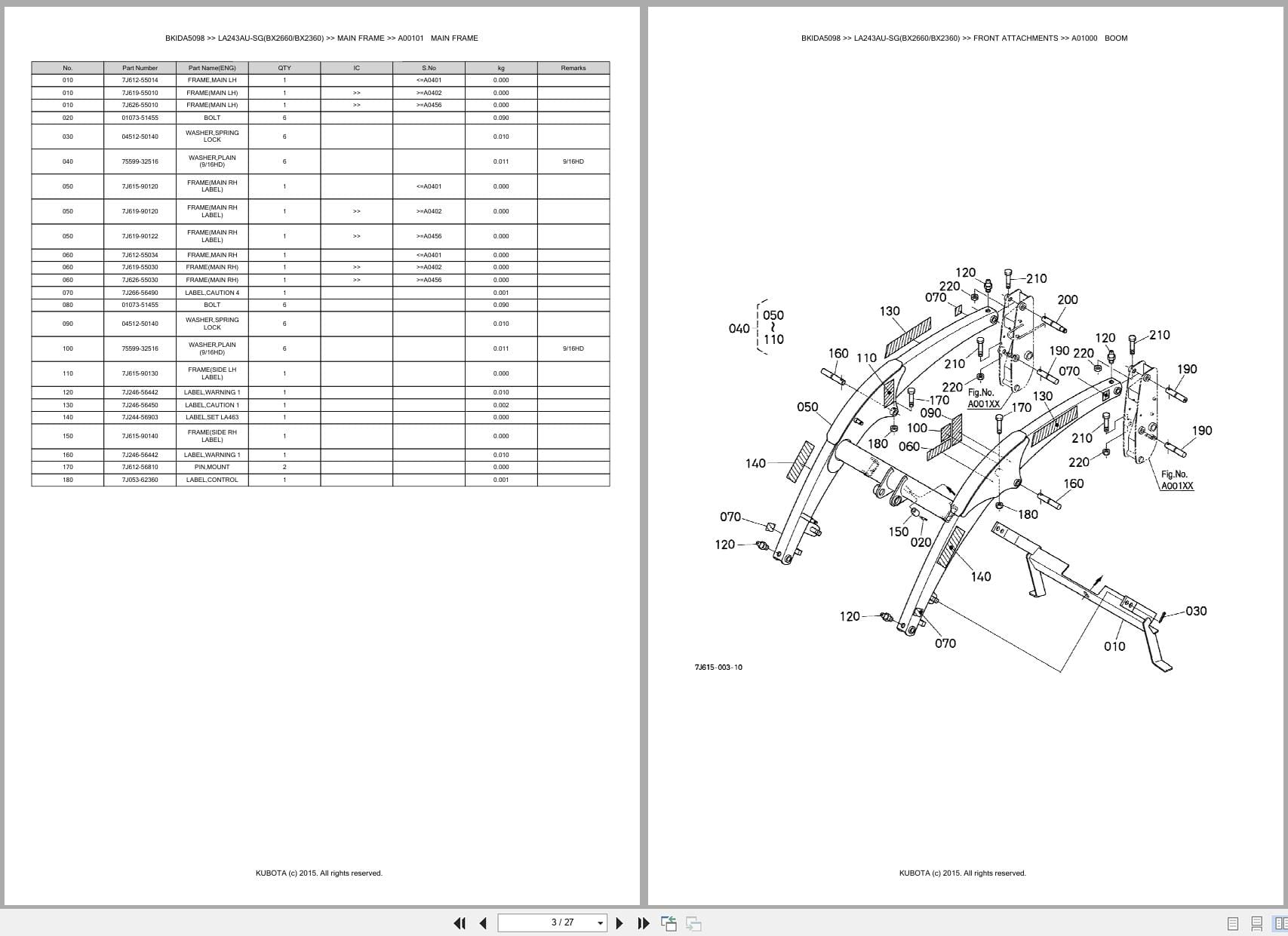 Kubota Tractor Loader LA243AU SG (BX2660 BX2360) Australia Parts Catalog (2)
