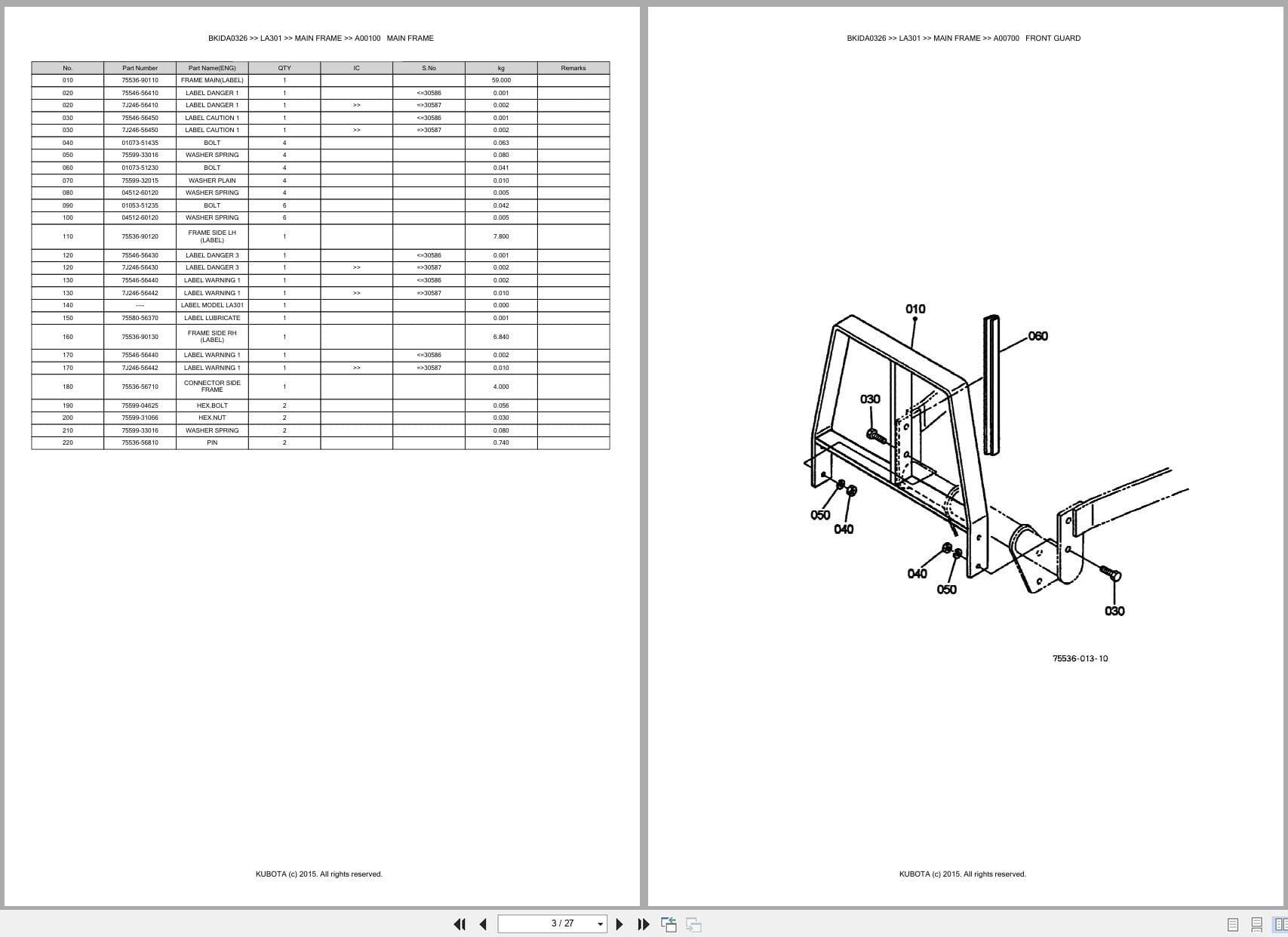 Kubota Tractor Loader LA301 Australia Parts Catalog (2)