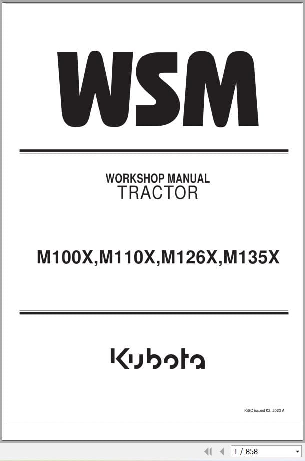 Kubota Tractor M100X M110X M126X M135X Workshop Manual 9Y111 23562 (1)