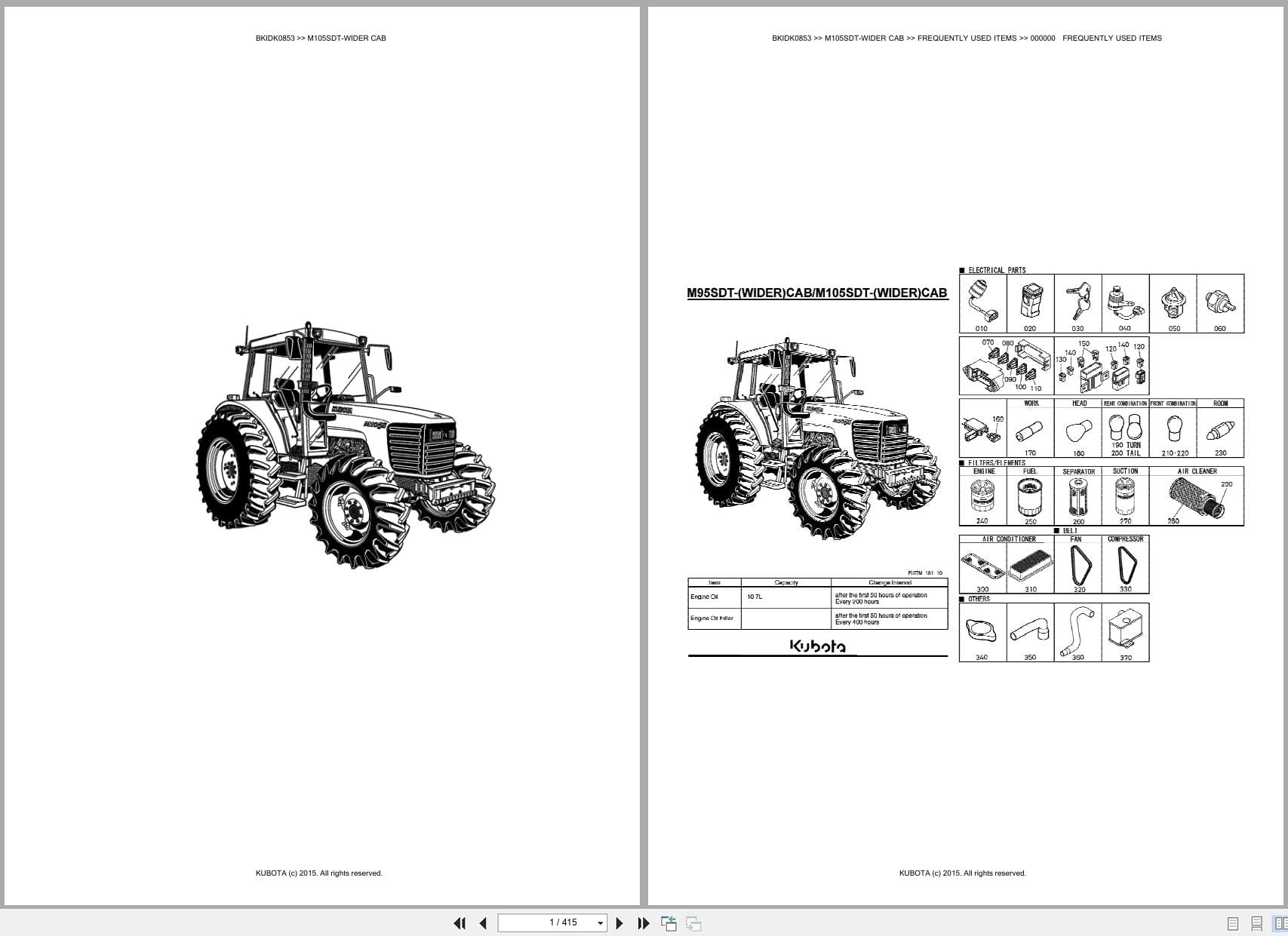Kubota Tractor M105SDT WIDER CAB Australia Parts Catalog (1)