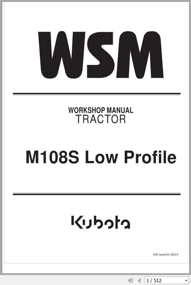 Kubota Tractor M108s Low Profile Workshop Manual 9Y111 16184 (1)
