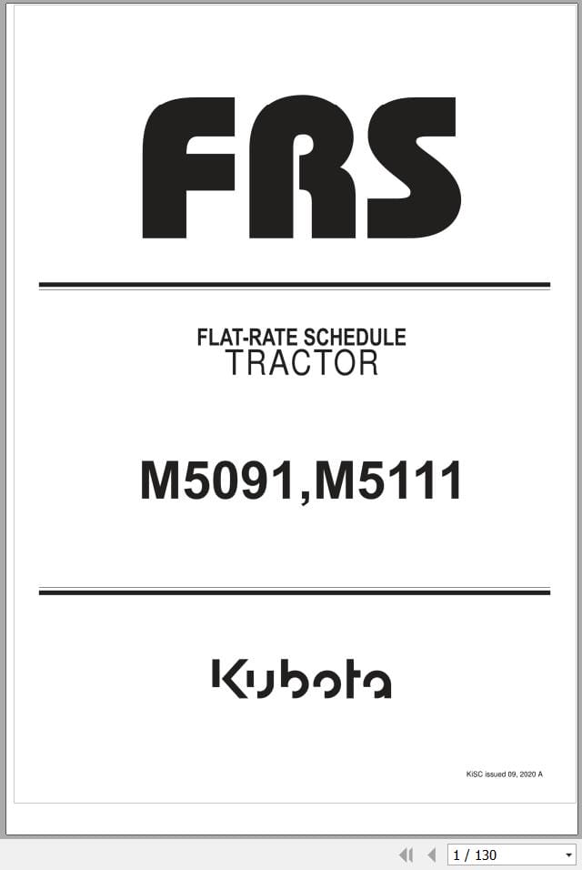 Kubota Tractor M5091 M5111 Flat rate Schedule 9Y112 09890 (1)