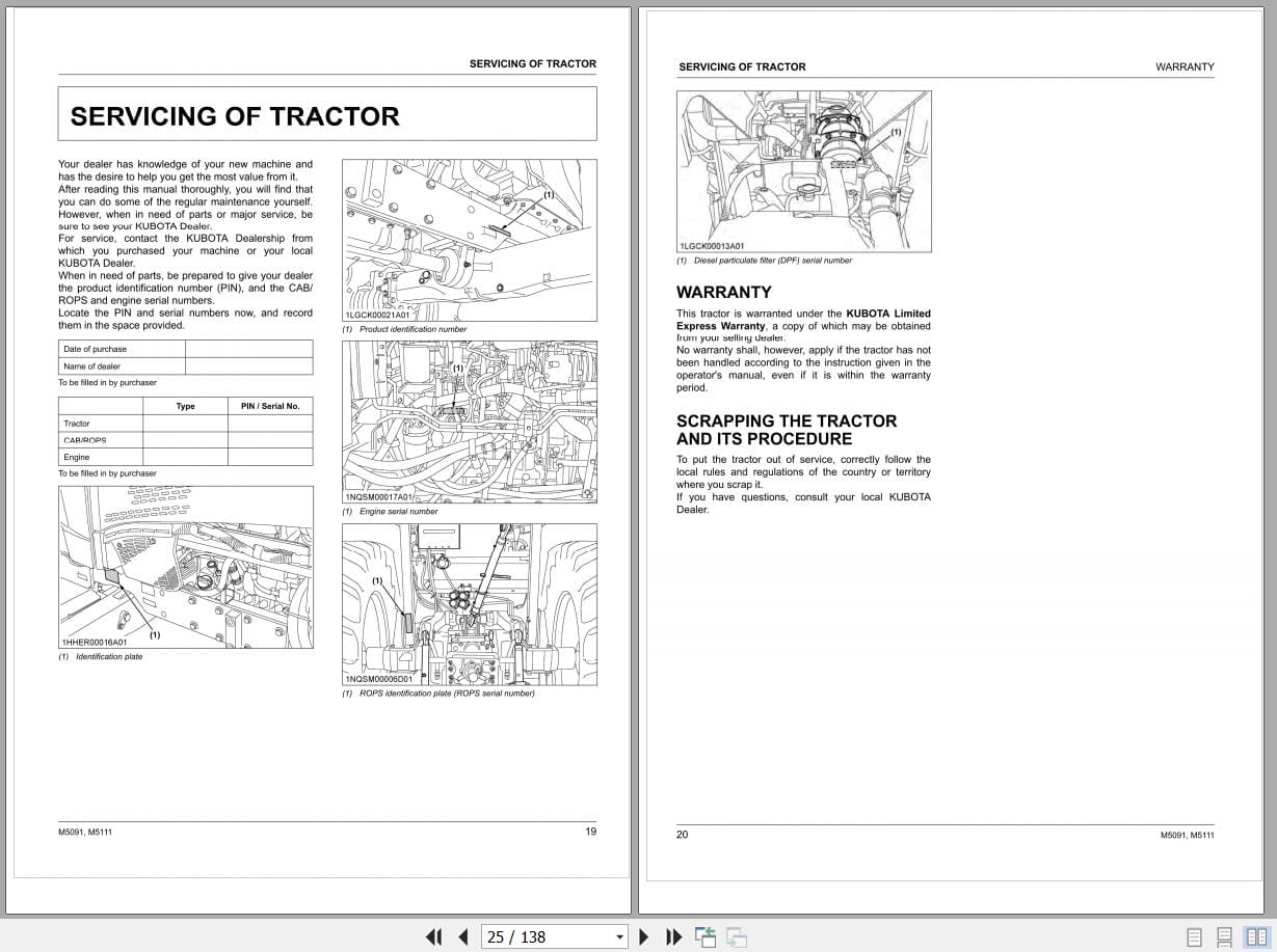 Kubota Tractor M5091 M5111 Operators Manual 3B193 9971 1 (2)