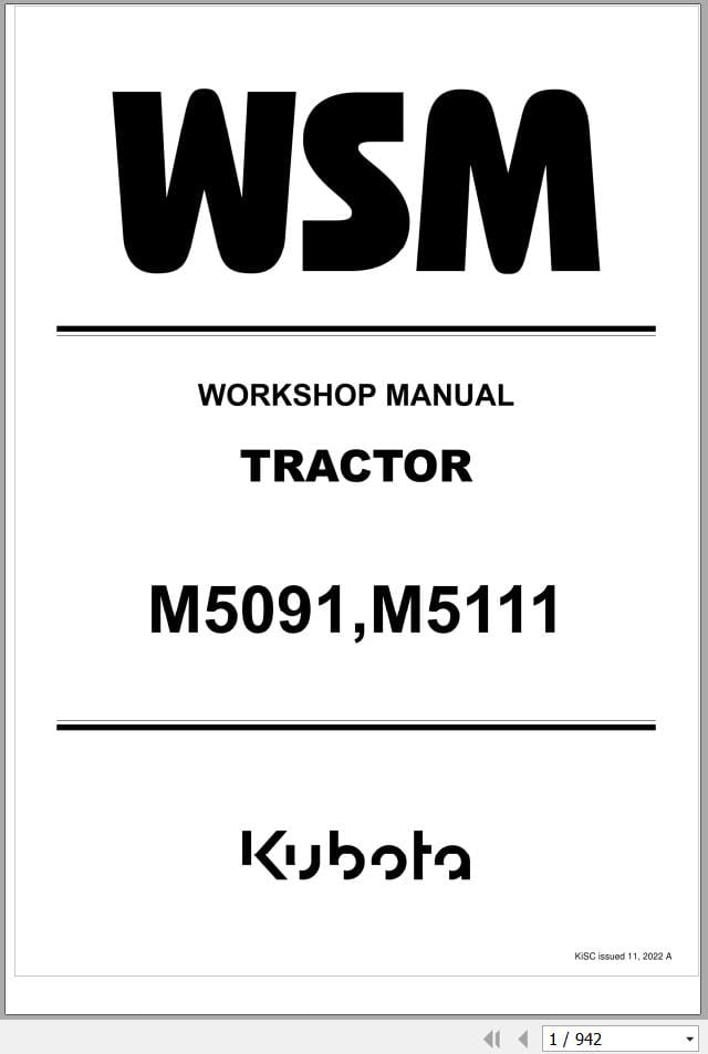 Kubota Tractor M5091 M5111 Workshop Manual 9Y111 20483 (1)