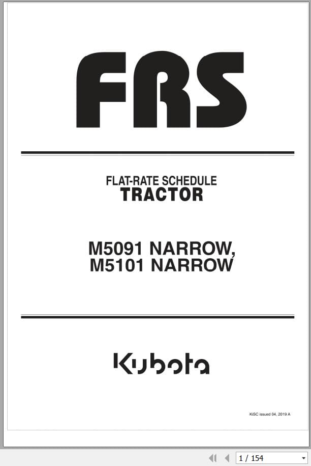 Kubota Tractor M5091 NARROW M5101 NARROW Flat rate Schedule 9Y112 09140 (1)