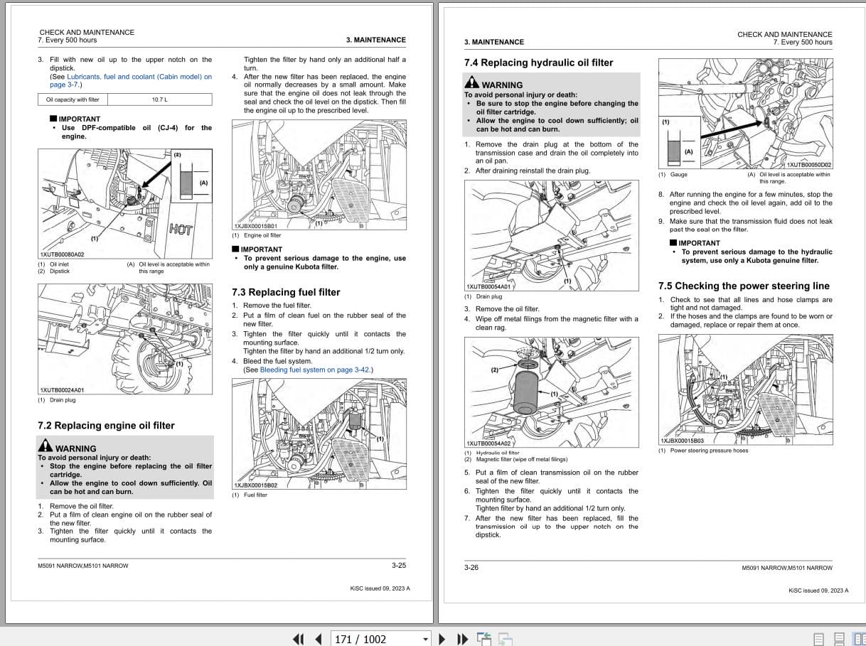 Kubota Tractor M5091 NARROW M5101 NARROW Workshop Manual 9Y111 20835 (2)