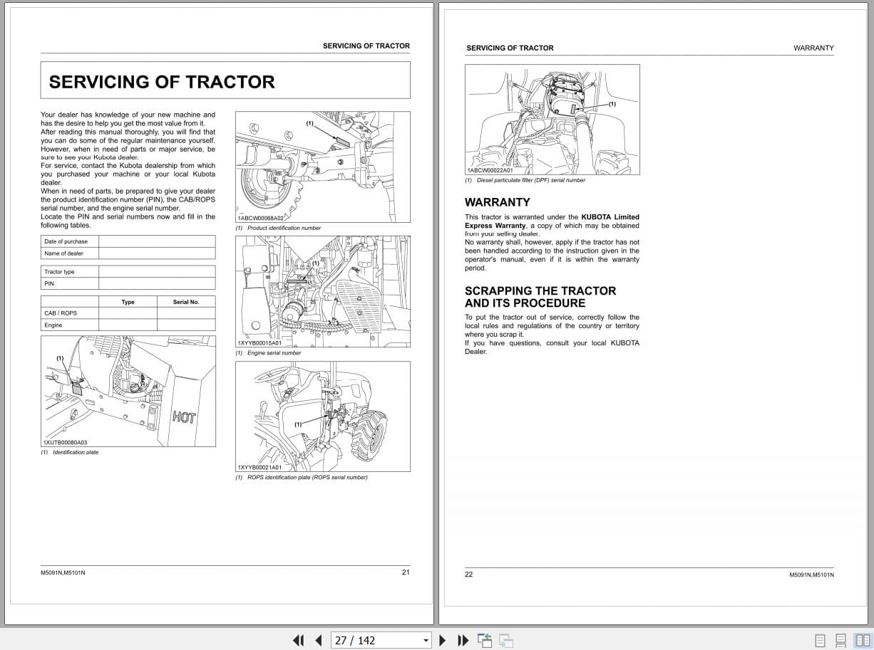 Kubota Tractor M5091N M5101N Operators Manual 3B483 9971 4 (2)