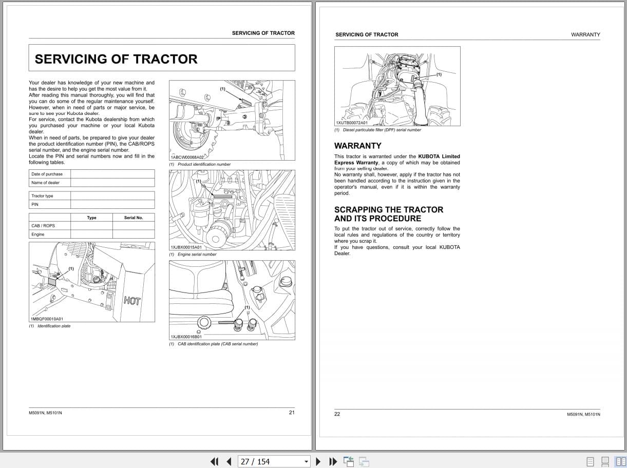 Kubota Tractor M5091N M5101N Operators Manual 3B883 9971 4 (2)
