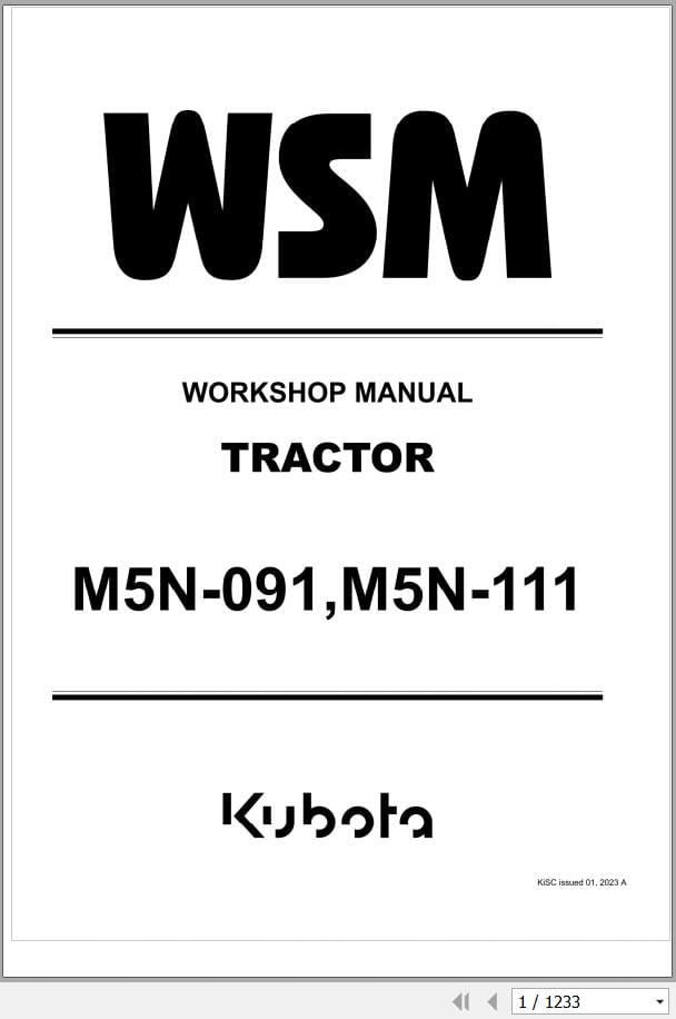 Kubota Tractor M5N 091 M5N 111 Workshop Manual 9Y111 15659 (1)