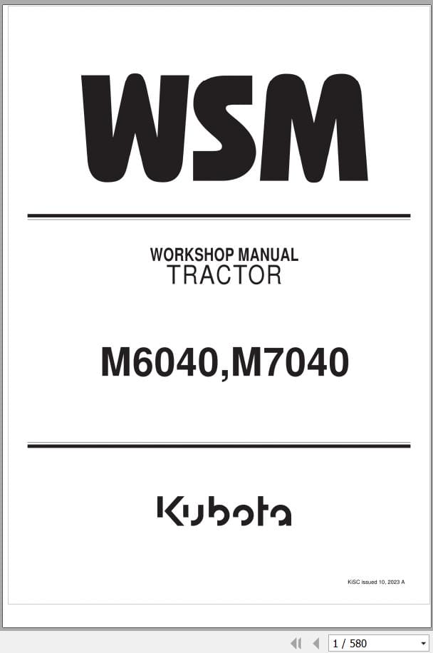 Kubota Tractor M6040 M7040 Workshop Manual 9Y011 13897 (1)
