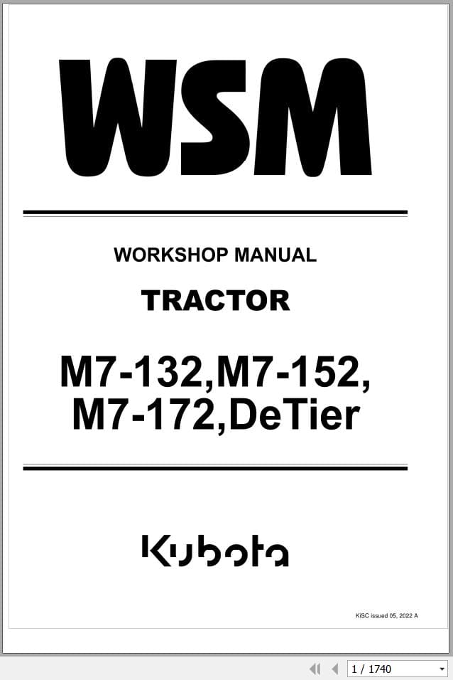 Kubota Tractor M7 132 M7 152 M7 172 DeTier Workshop Manual 9Y111 24381 (1)
