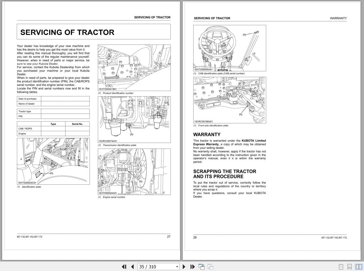 Kubota Tractor M7 132 M7 152 M7 172 Operators Manual 3J036 5925 4 (2)
