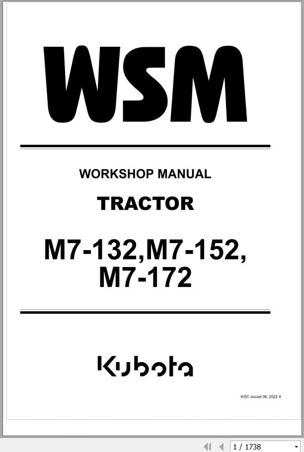 Kubota Tractor M7 132 M7 152 M7 172 Workshop Manual 9Y111 19533 (1)