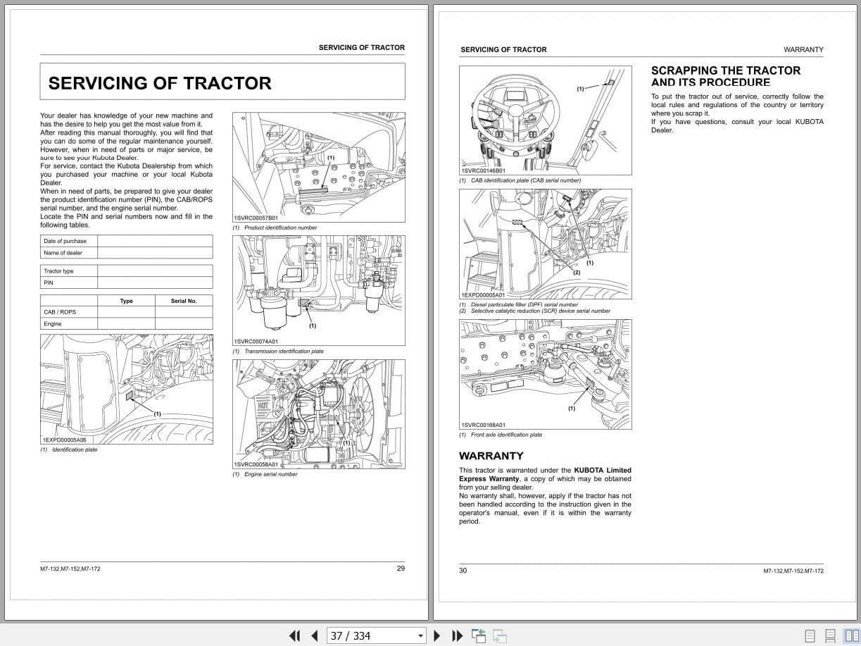 Kubota Tractor M7132 M7152 M7172 Operators Manual 3J036 9144 8 (2)