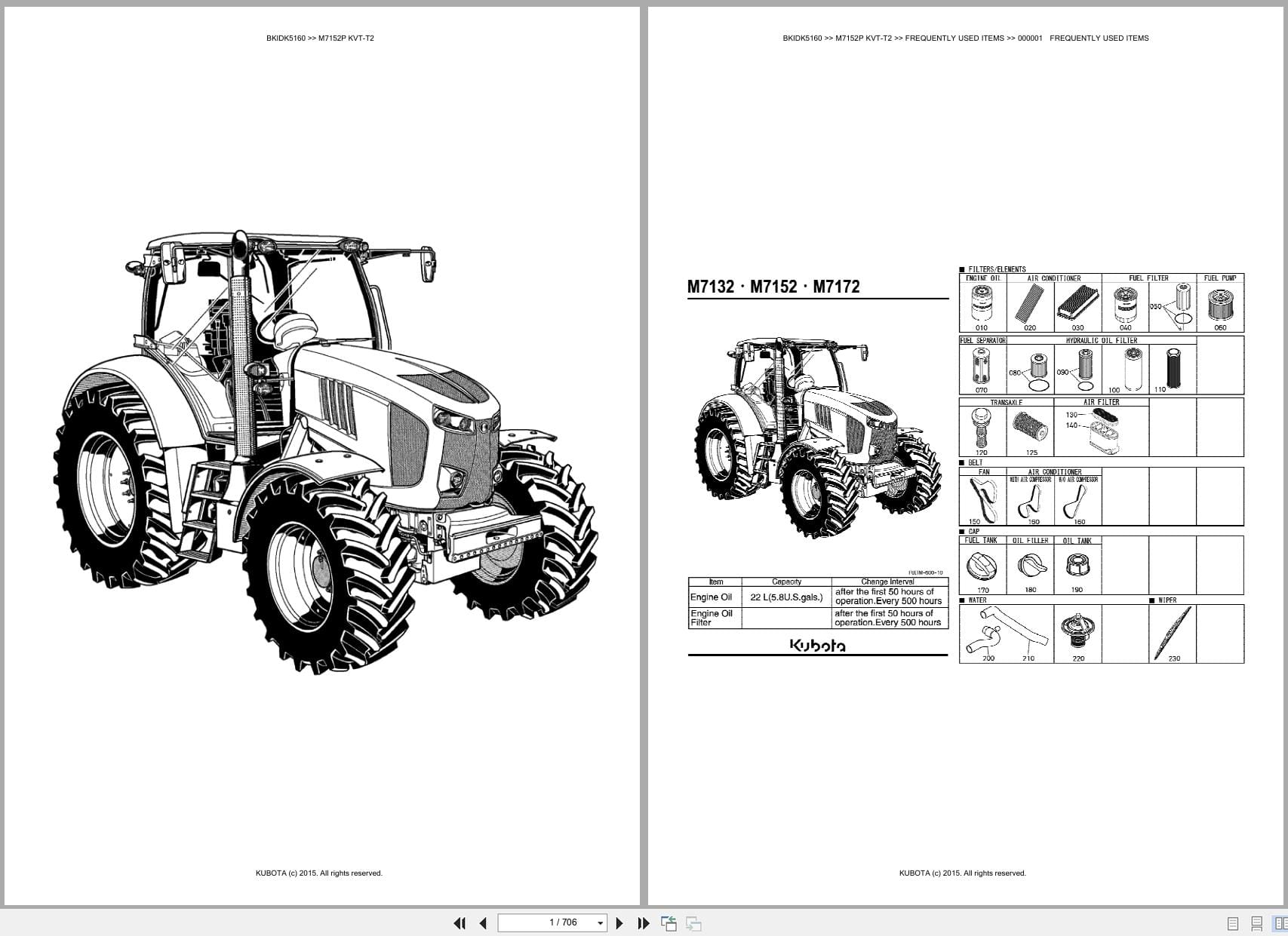 Kubota Tractor M7152P KVTT2 Parts Catalog