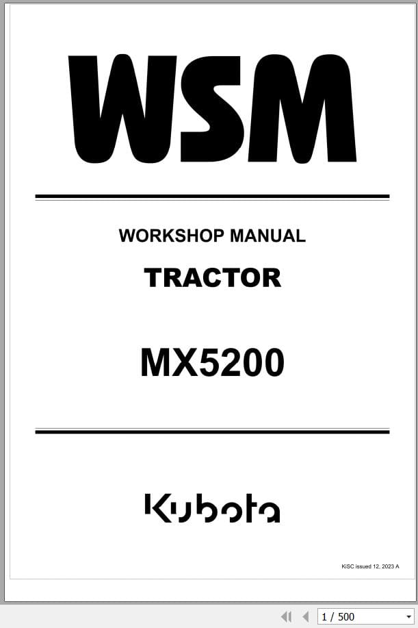 Kubota Tractor MX500 Workshop Manual 9Y111 19581 (1)