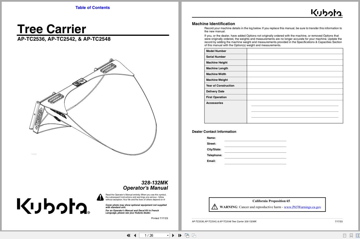 Kubota Tree Carrier AP TC2536 AP TC2542 AP TC2548 Operation Manual 328 132MK (1)