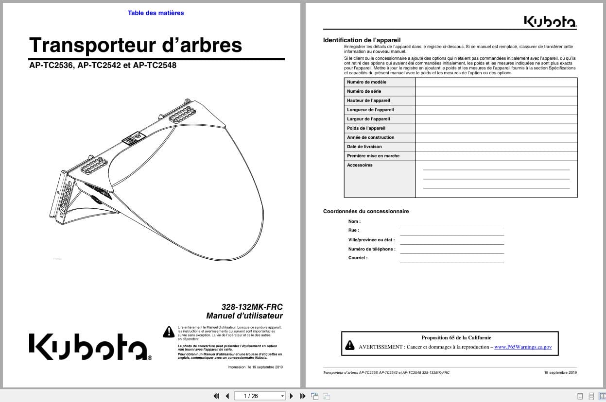 Kubota Tree Carrier AP TC2536 AP TC2542 AP TC2548 Operator Manual 328 132MK FRC FR (1)