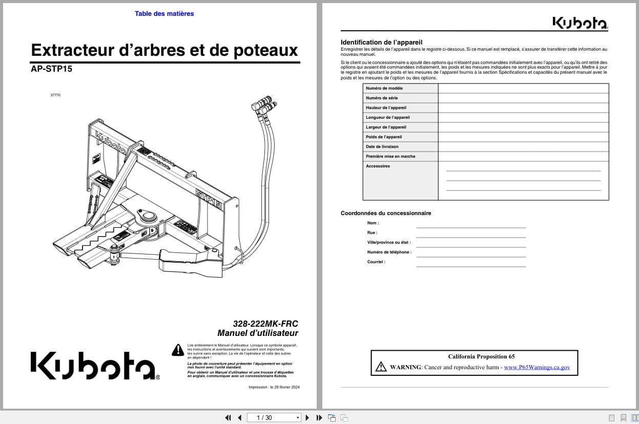 Kubota Tree Post Puller AP STP15 Operator Manual 328 222MK FRC FR (1)
