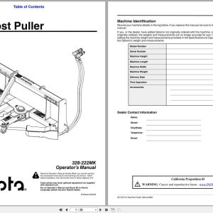 Kubota Tree Puller Post Puller AP STP15 Operation Manual 328 222MK (1)