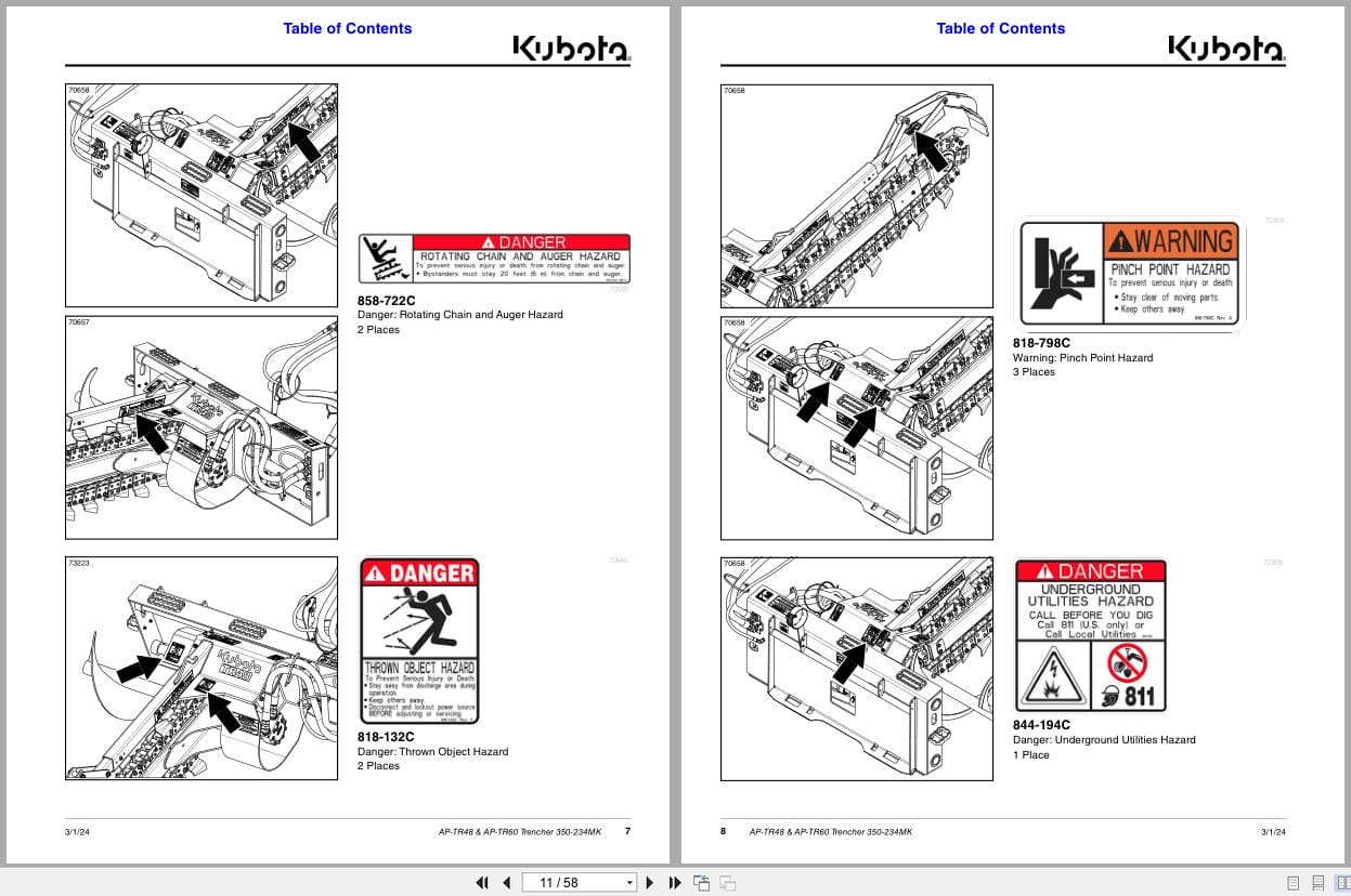 Kubota Trencher AP TR48 AP TR60 Operation Manual 350 234MK (2)