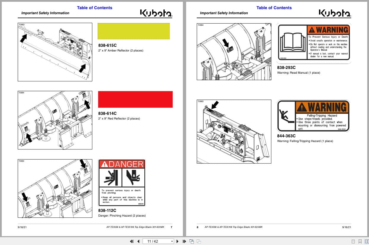 Kubota Trip Edge Blade AP TE3596 AP TE35108 Operation Manual 301 620MK (2)