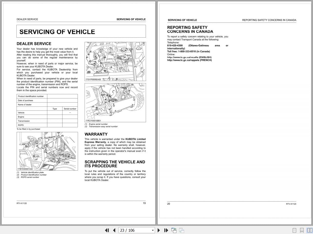 Kubota Utility Vehicle RTV X1120 Operators Maual K7431 7122 2 (2)