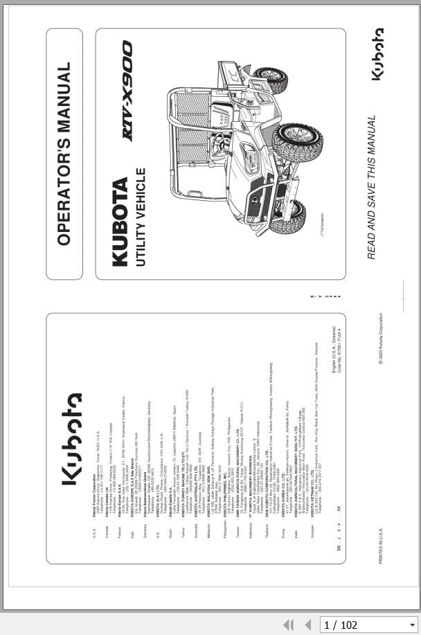 Kubota Utility Vehicle RTV X900 Operators Maual K7591 7122 4 (1)