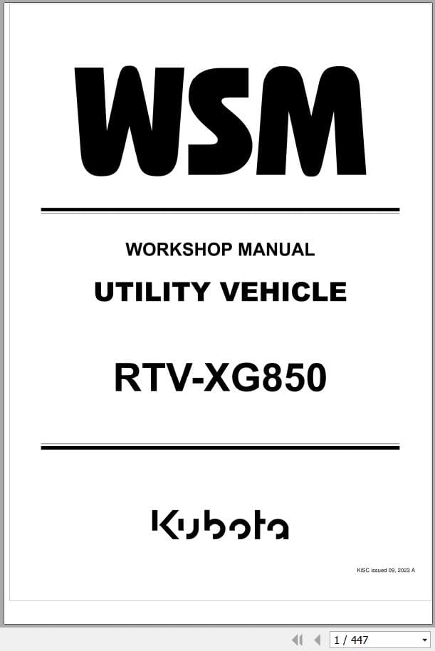 Kubota Utility Vehicle RTV XG850 Workshop Manual 9Y111 18027 (1)