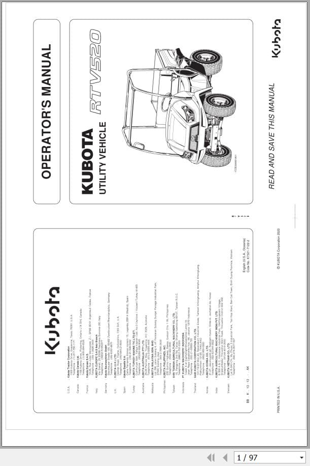 Kubota Utility Vehicle RTV520 Operators Manual K7321 7122 2 (1)