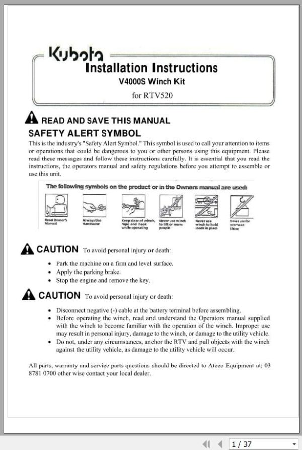 Kubota Winch Kit V4000S For RTV520 Installation Instructions (1)