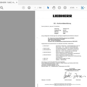 LIEBHERR 154EC H10 Tower Cranes Operating Manual & Parts Catalog DE (1)