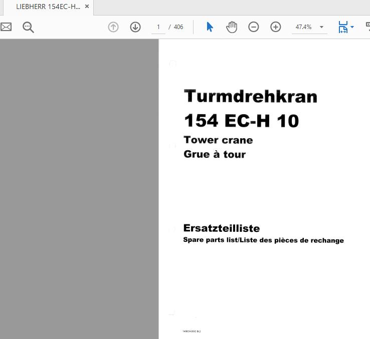 LIEBHERR 154EC H10 Tower Cranes Operating Manual & Parts Catalog DE (3)