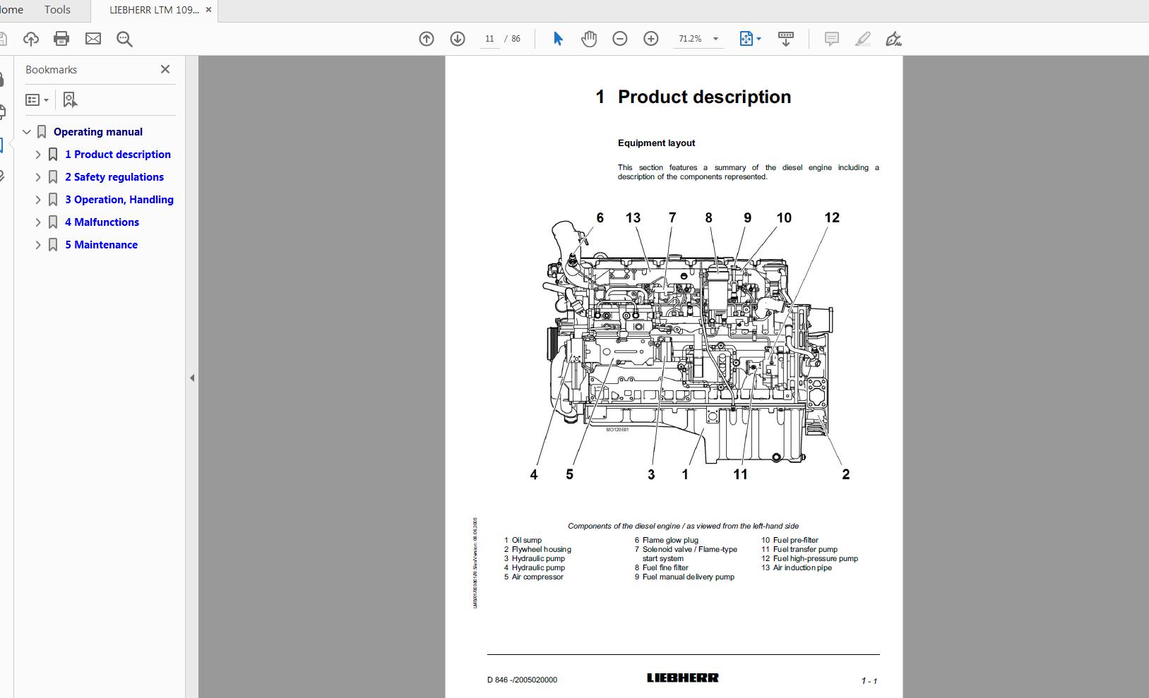 LIEBHERR LTM 1095 5.1 Operating Instruction Manual Engine Error Code (3)