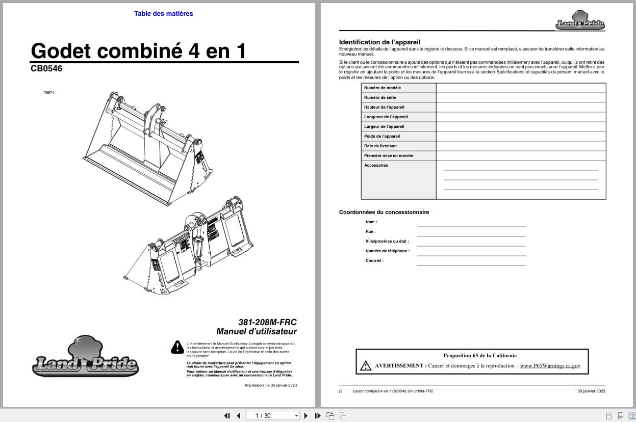 Land Pride 4 In 1 Combination Bucket CB0546 Operator Manual 381 208M FRC FR (1)