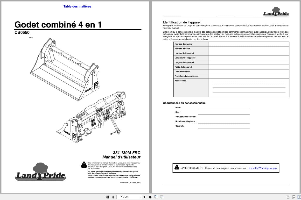 Land Pride 4 In 1 Combination Bucket CB0550 Operator Manual 381 139M FRC FR (1)