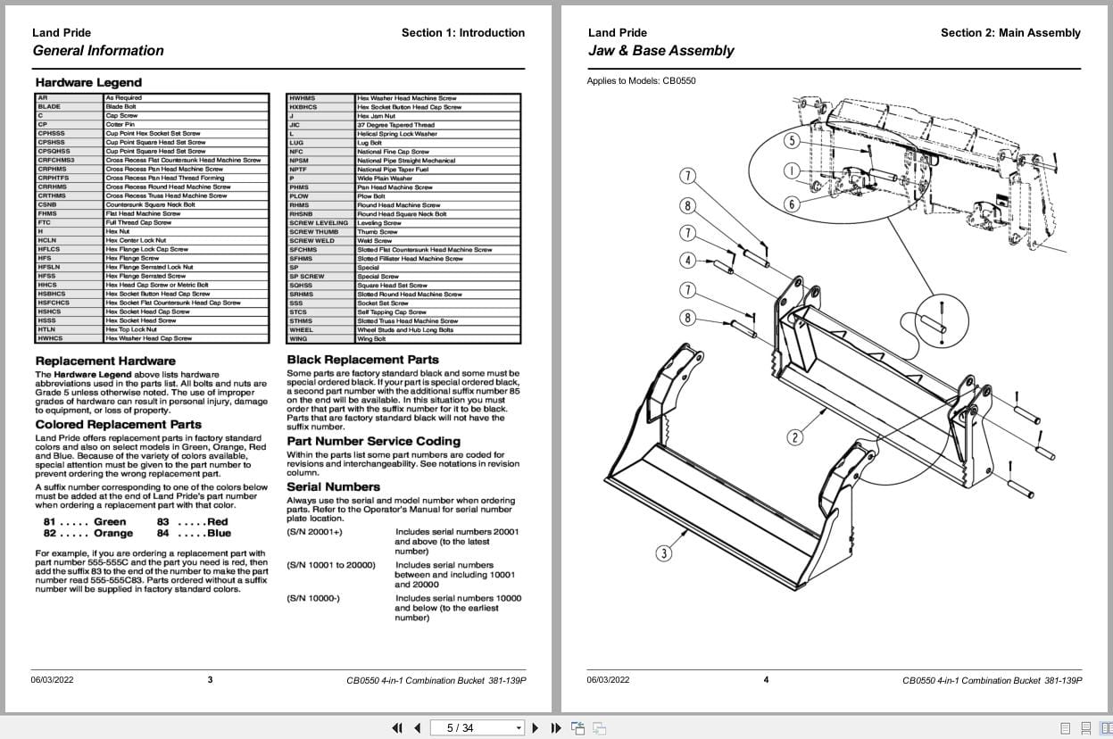Land Pride 4 in 1 Combination Bucket CB0550 Parts Manual 381 139P (2)